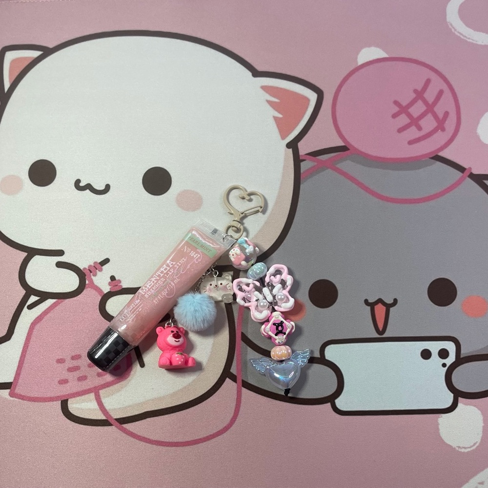 Pink Lip Gloss with Cute Keychain Accessories